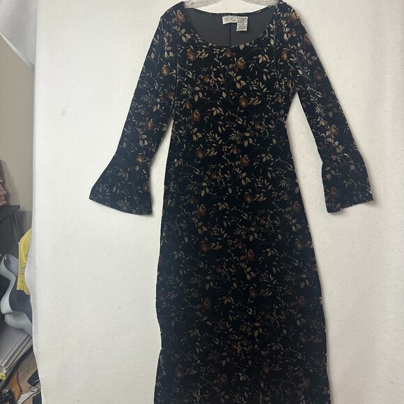 Kathie Lee Dress sz XL 16/18 velvet maxi dark floral flare‎ sleeves whimsigoth - Picture 1 of 6